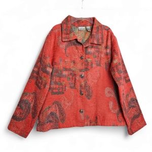 Chico's Women's Orange Coral Brushed Fabric Blazer Jacket Size L